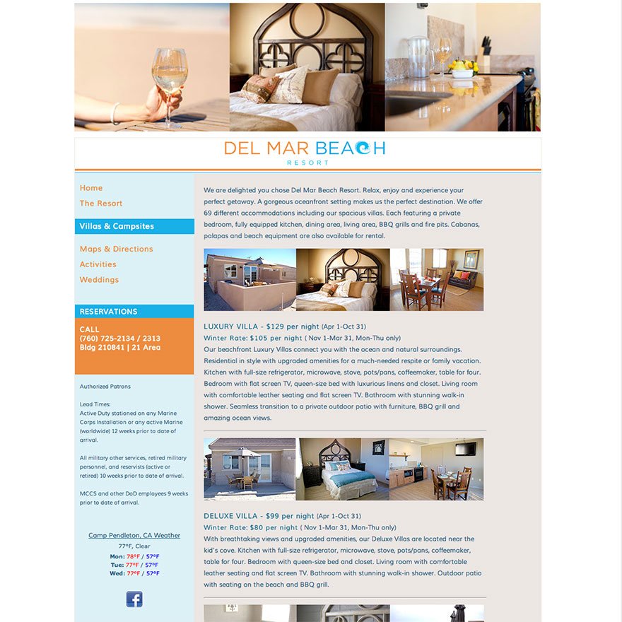 Del Mar Beach Resort Website